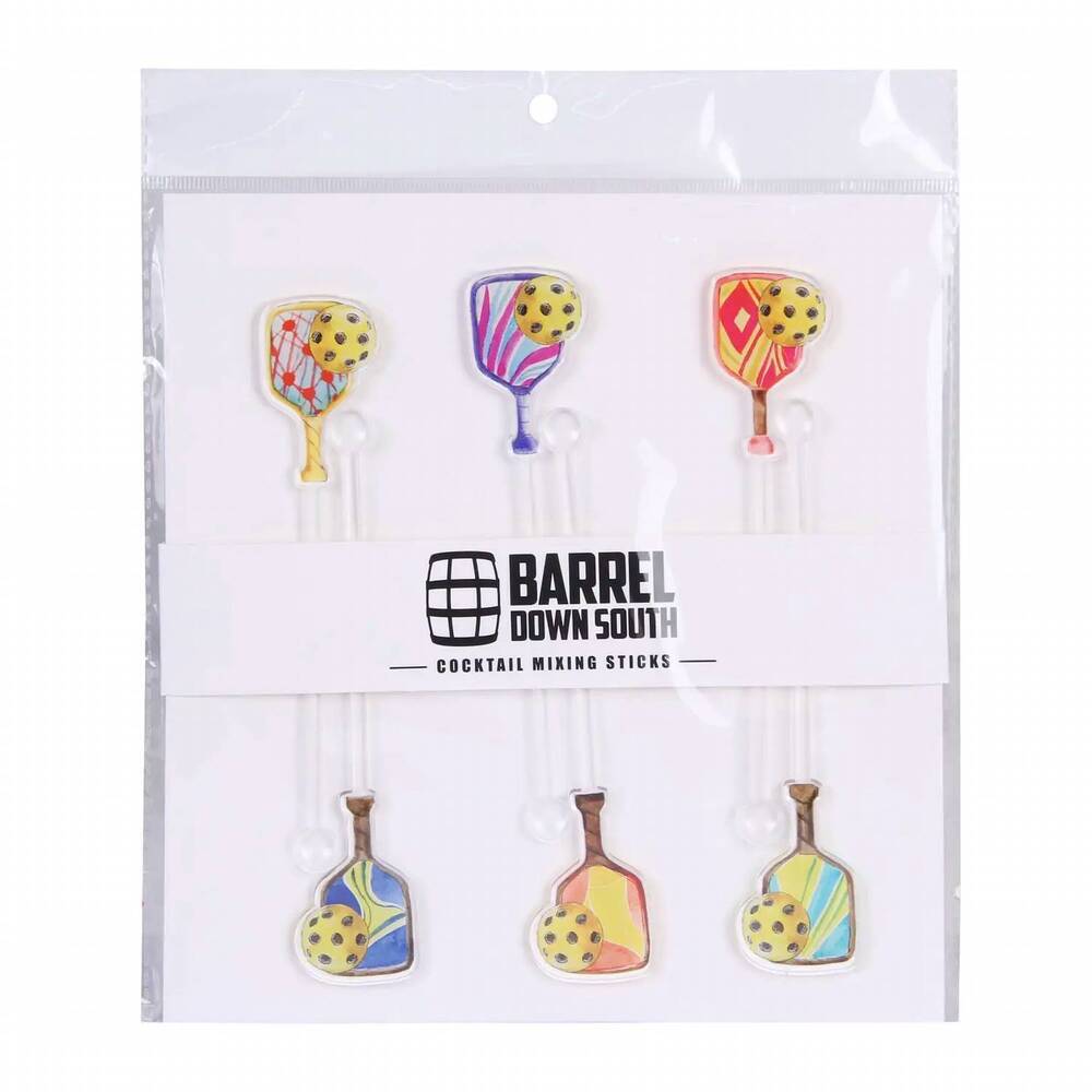 NEW BARREL DOWN SOUTH actylic pickleball cocktail stirs in white & colors